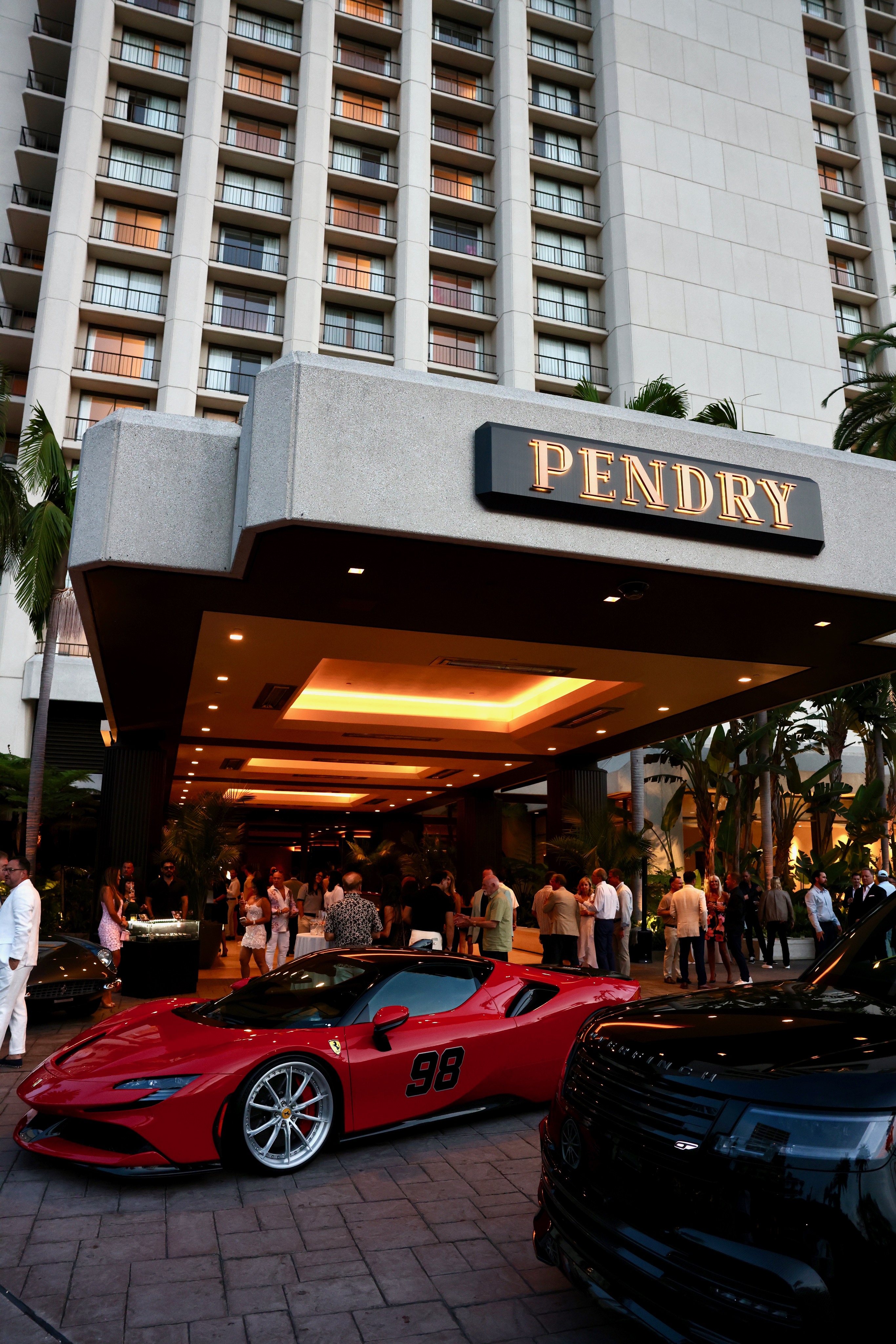 Ferrari arriving at the Pendry Newport Beach Concours at Sunset showcase